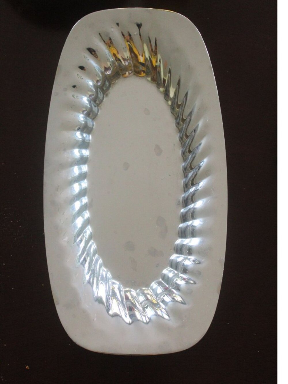 Vintage Stainless Steel Oval Serving Tray Rope edge decor Catch all Trinket